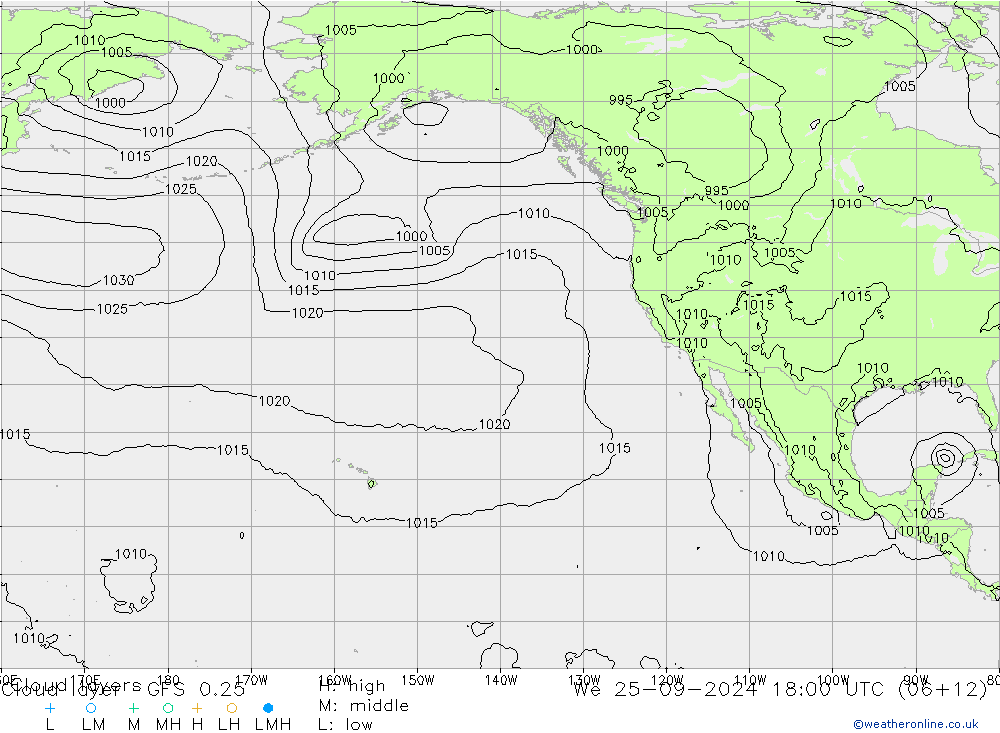 Cloud layer GFS 0.25 Qua 25.09.2024 18 UTC