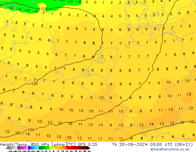 Z500/Rain (+SLP)/Z850 GFS 0.25 Qui 26.09.2024 03 UTC