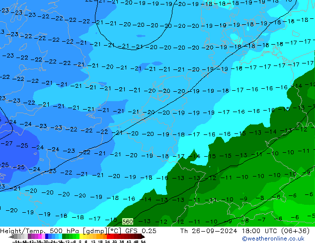 Z500/Yağmur (+YB)/Z850 GFS 0.25 Per 26.09.2024 18 UTC