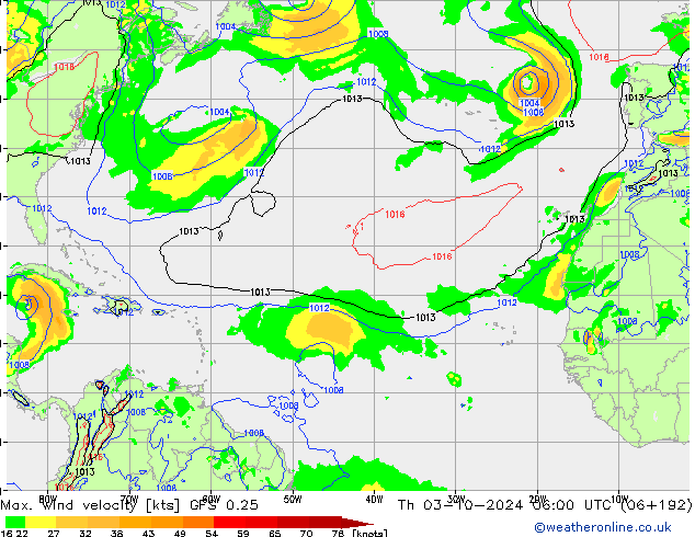 Max. wind velocity GFS 0.25 Th 03.10.2024 06 UTC