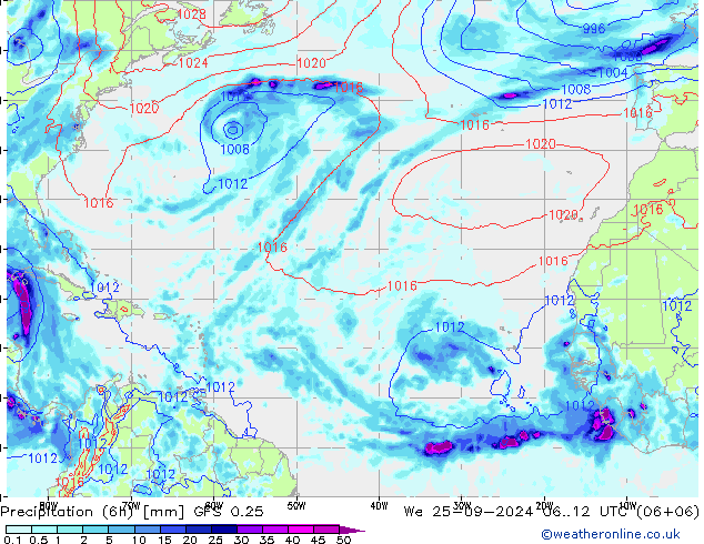 Z500/Rain (+SLP)/Z850 GFS 0.25 mer 25.09.2024 12 UTC