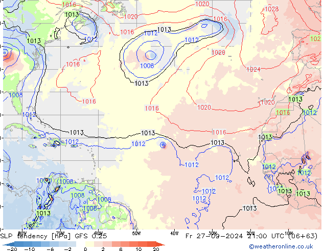 SLP tendency GFS 0.25 Sex 27.09.2024 21 UTC