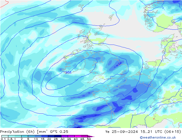 Z500/Rain (+SLP)/Z850 GFS 0.25 śro. 25.09.2024 21 UTC