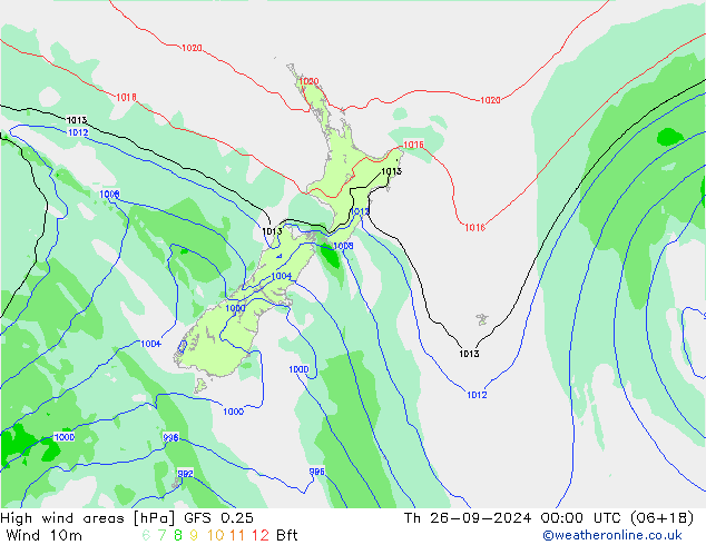 High wind areas GFS 0.25 чт 26.09.2024 00 UTC