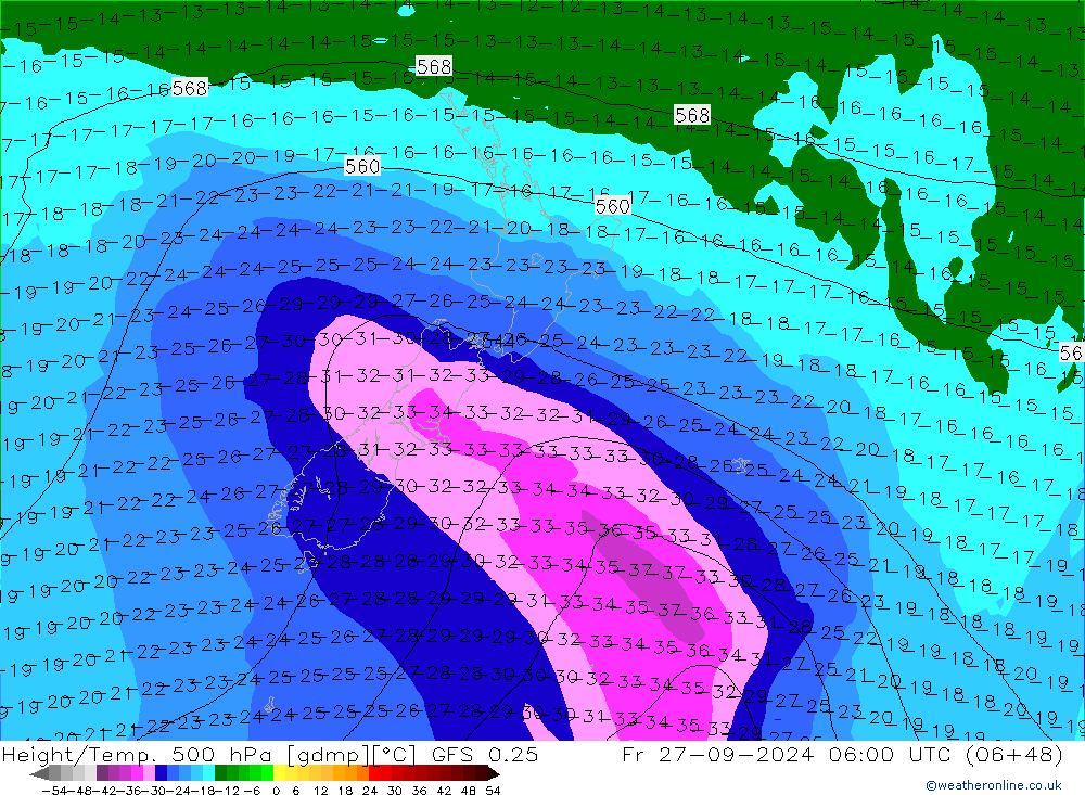 Z500/Rain (+SLP)/Z850 GFS 0.25 пт 27.09.2024 06 UTC