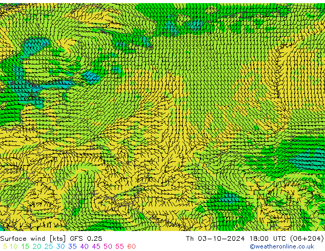 Surface wind GFS 0.25 Th 03.10.2024 18 UTC