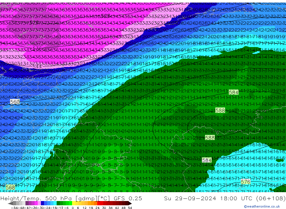 Z500/Rain (+SLP)/Z850 GFS 0.25 Вс 29.09.2024 18 UTC