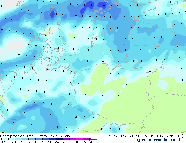 Yağış (6h) GFS 0.25 Cu 27.09.2024 00 UTC