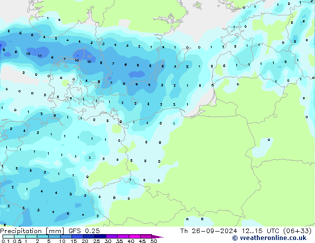 осадки GFS 0.25 чт 26.09.2024 15 UTC