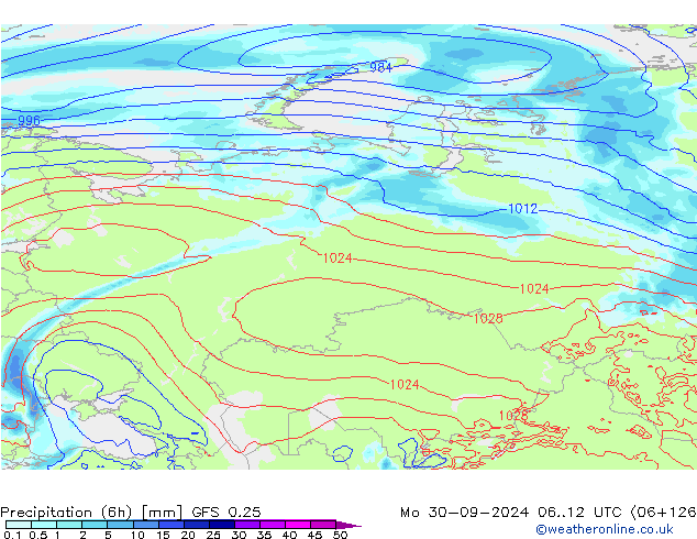 Z500/Rain (+SLP)/Z850 GFS 0.25 lun 30.09.2024 12 UTC