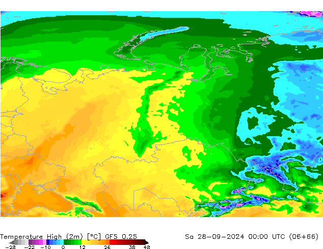 temperatura máx. (2m) GFS 0.25 Sáb 28.09.2024 00 UTC