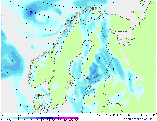 Z500/Rain (+SLP)/Z850 GFS 0.25 jue 03.10.2024 06 UTC