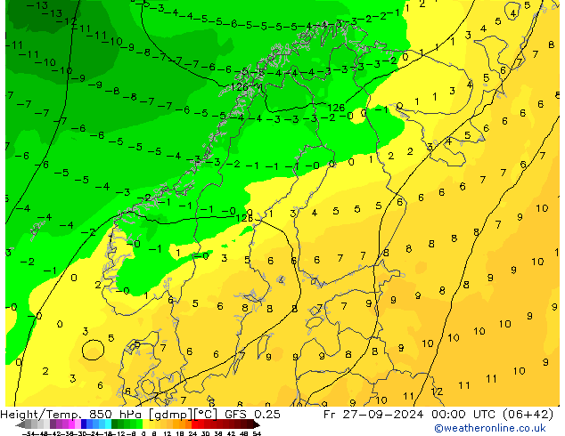 Z500/Rain (+SLP)/Z850 GFS 0.25 Fr 27.09.2024 00 UTC