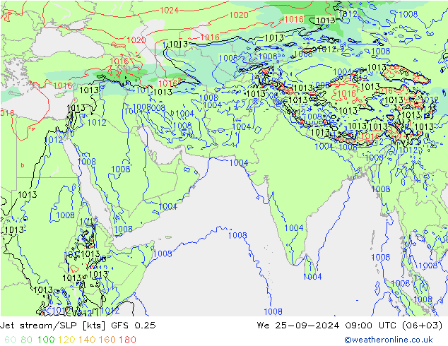 Straalstroom/SLP GFS 0.25 wo 25.09.2024 09 UTC