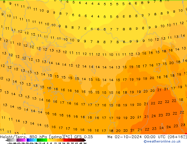 Z500/Yağmur (+YB)/Z850 GFS 0.25 Çar 02.10.2024 00 UTC