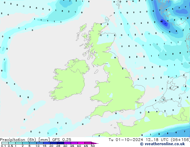 Z500/Rain (+SLP)/Z850 GFS 0.25 Tu 01.10.2024 18 UTC