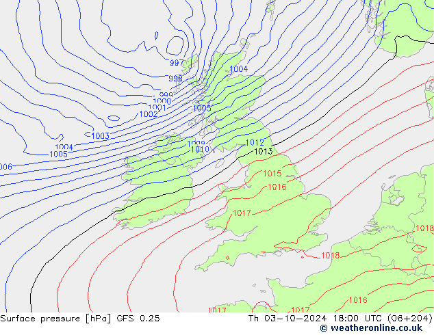 GFS 0.25: gio 03.10.2024 18 UTC