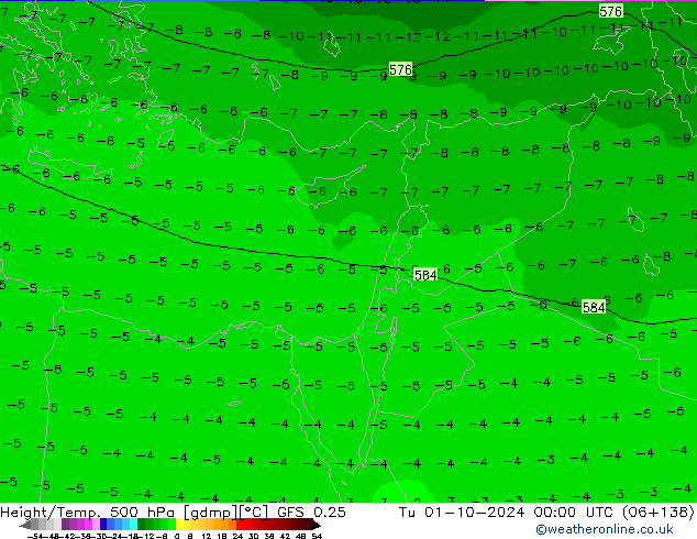 Z500/Rain (+SLP)/Z850 GFS 0.25 Tu 01.10.2024 00 UTC