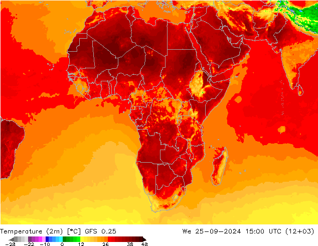 Temperatura (2m) GFS 0.25 mer 25.09.2024 15 UTC