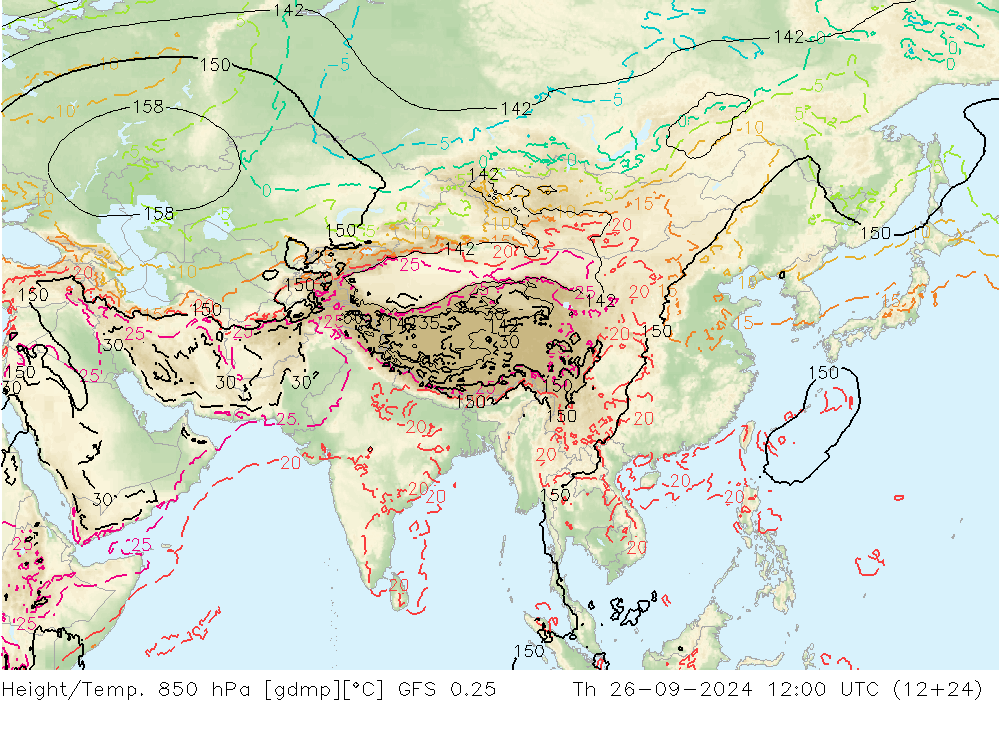 Z500/Rain (+SLP)/Z850 GFS 0.25 Th 26.09.2024 12 UTC