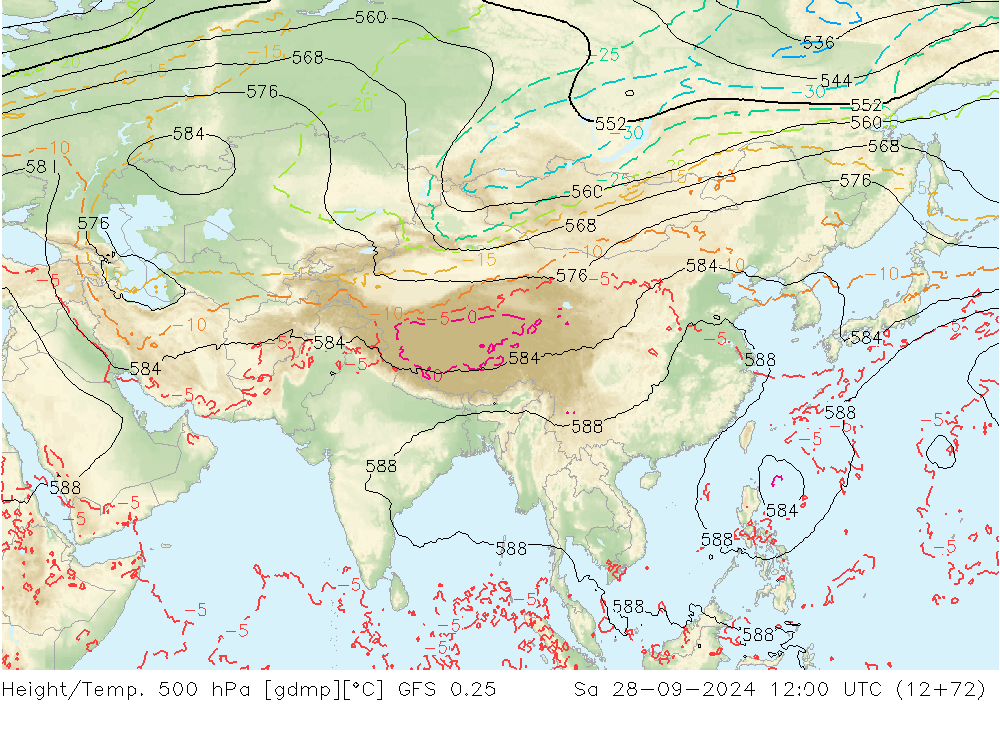 Z500/Rain (+SLP)/Z850 GFS 0.25 sam 28.09.2024 12 UTC