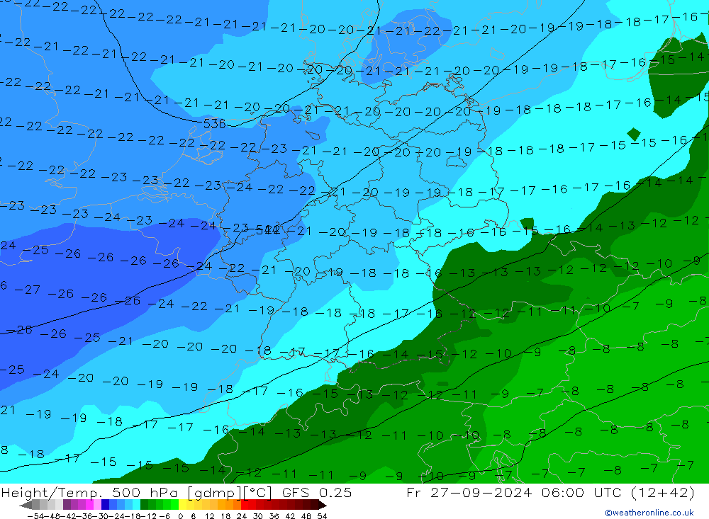 Z500/Rain (+SLP)/Z850 GFS 0.25 Sex 27.09.2024 06 UTC