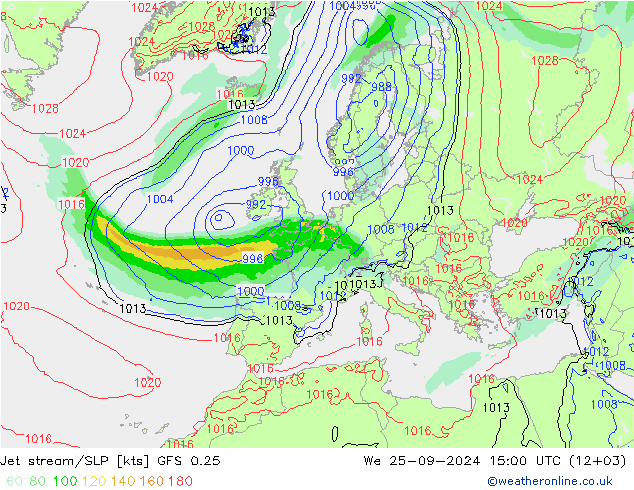 Jet stream/SLP GFS 0.25 St 25.09.2024 15 UTC