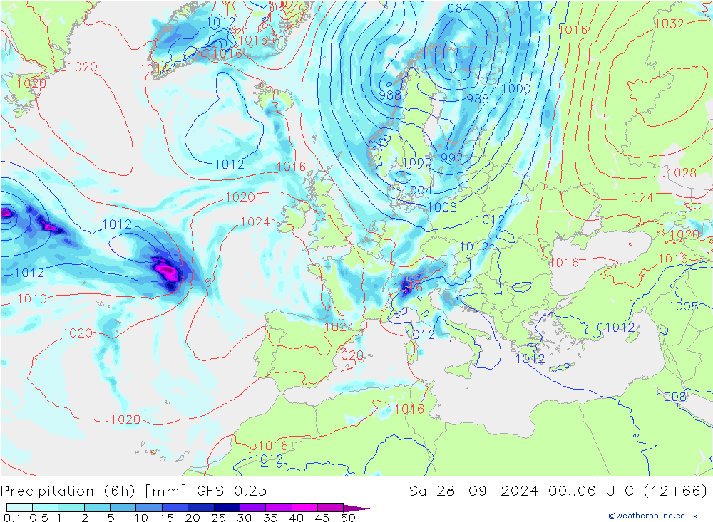 Z500/Yağmur (+YB)/Z850 GFS 0.25 Cts 28.09.2024 06 UTC