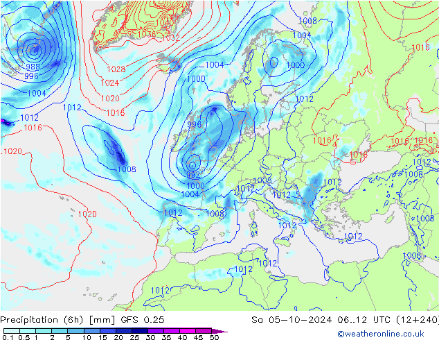 Nied. akkumuliert (6Std) GFS 0.25 Sa 05.10.2024 12 UTC