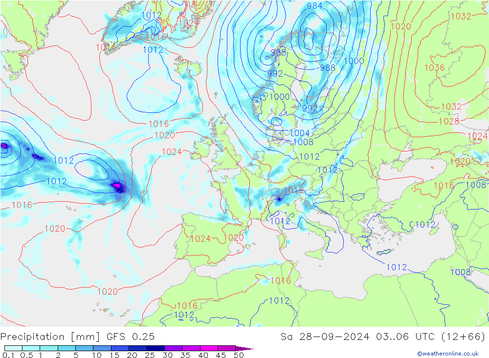 Precipitation GFS 0.25 Sa 28.09.2024 06 UTC