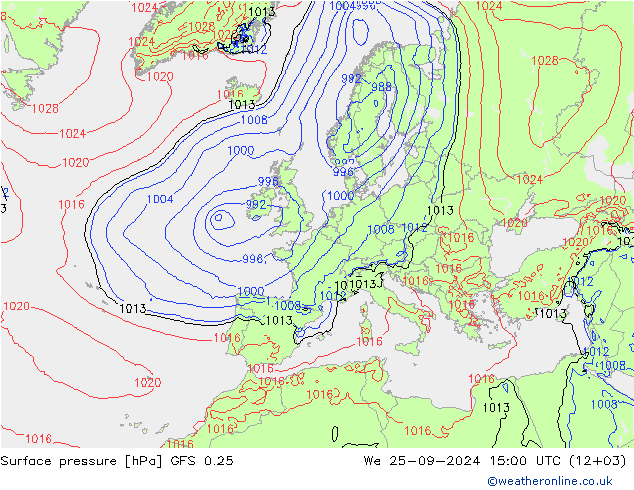 Surface pressure GFS 0.25 We 25.09.2024 15 UTC