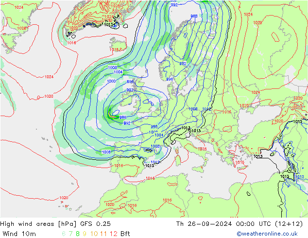 High wind areas GFS 0.25 Qui 26.09.2024 00 UTC