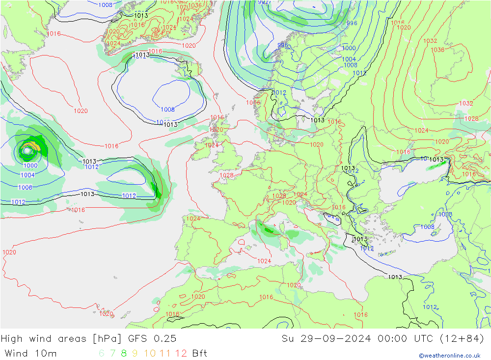 Izotacha GFS 0.25 nie. 29.09.2024 00 UTC