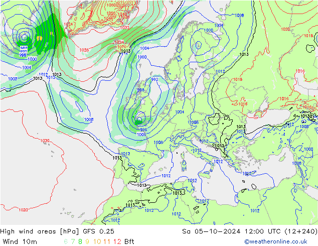 Windvelden GFS 0.25 za 05.10.2024 12 UTC