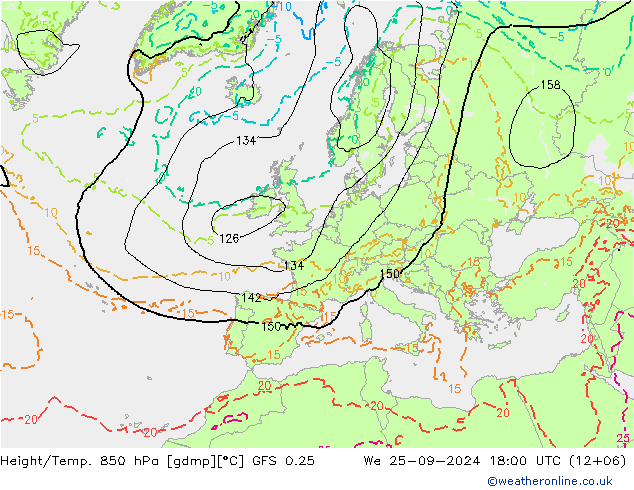 Z500/Rain (+SLP)/Z850 GFS 0.25 mer 25.09.2024 18 UTC