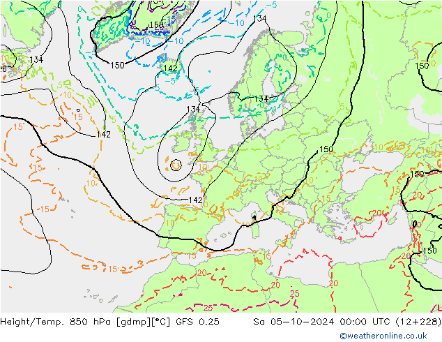 Z500/Rain (+SLP)/Z850 GFS 0.25 sam 05.10.2024 00 UTC