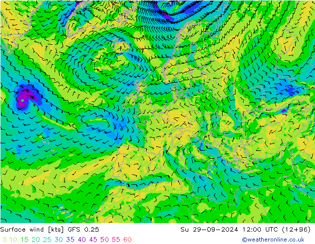 Surface wind GFS 0.25 Su 29.09.2024 12 UTC