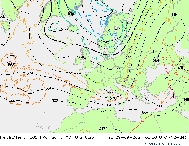 Z500/Yağmur (+YB)/Z850 GFS 0.25 Paz 29.09.2024 00 UTC