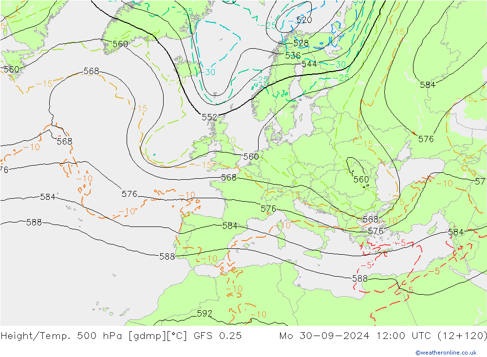 Z500/Rain (+SLP)/Z850 GFS 0.25 lun 30.09.2024 12 UTC