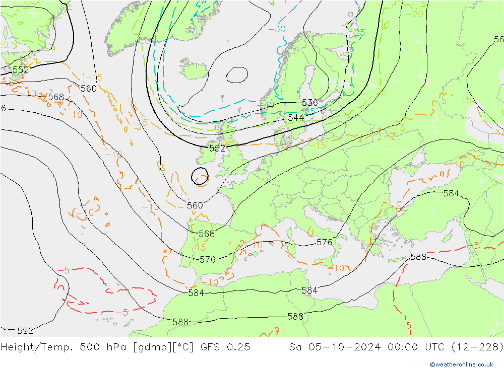 Z500/Rain (+SLP)/Z850 GFS 0.25 Sa 05.10.2024 00 UTC