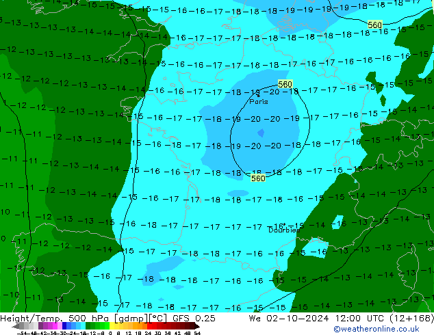 Z500/Rain (+SLP)/Z850 GFS 0.25 mié 02.10.2024 12 UTC