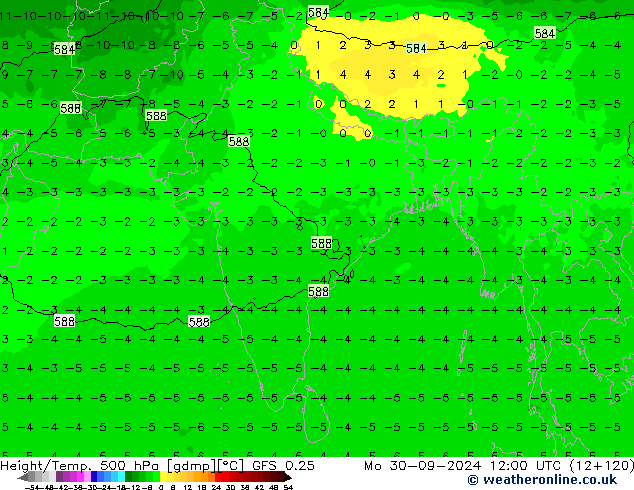 Z500/Rain (+SLP)/Z850 GFS 0.25 lun 30.09.2024 12 UTC