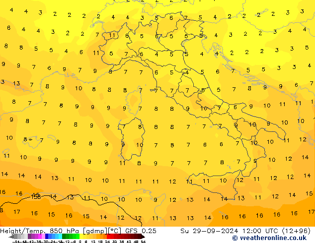 Z500/Rain (+SLP)/Z850 GFS 0.25  29.09.2024 12 UTC