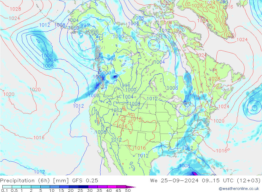 Z500/Rain (+SLP)/Z850 GFS 0.25 mer 25.09.2024 15 UTC