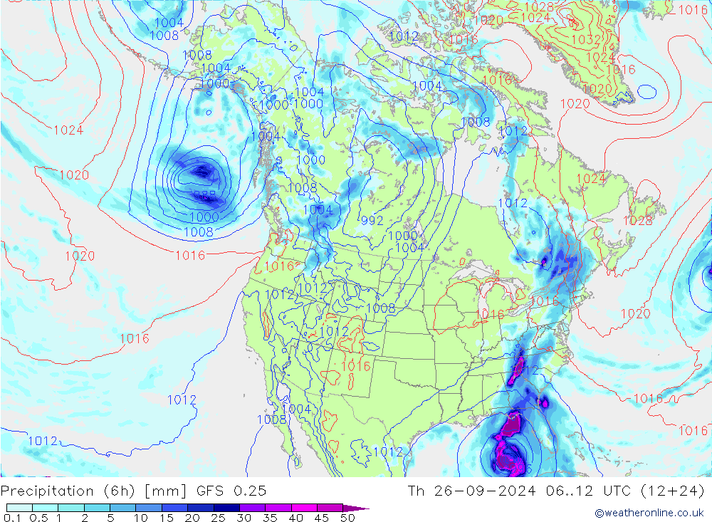 Z500/Rain (+SLP)/Z850 GFS 0.25 jue 26.09.2024 12 UTC