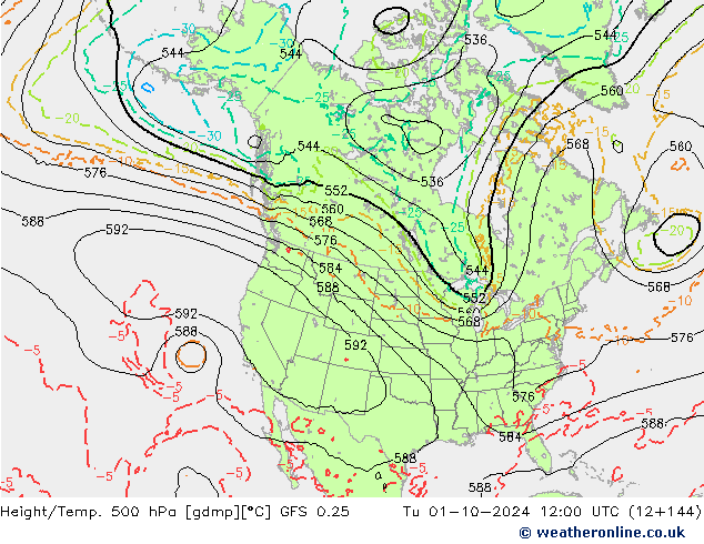 Z500/Rain (+SLP)/Z850 GFS 0.25 вт 01.10.2024 12 UTC