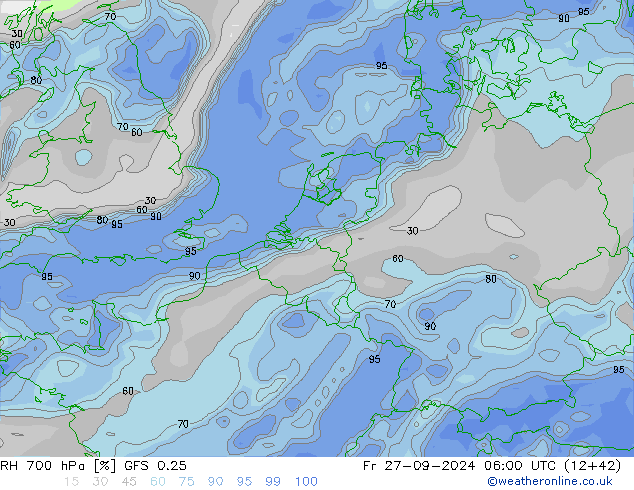 RH 700 hPa GFS 0.25  27.09.2024 06 UTC