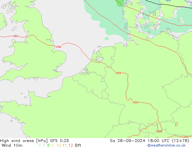 High wind areas GFS 0.25 So 28.09.2024 18 UTC