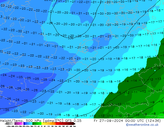 Z500/Rain (+SLP)/Z850 GFS 0.25 Fr 27.09.2024 00 UTC