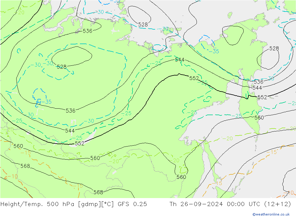 Z500/Rain (+SLP)/Z850 GFS 0.25 jeu 26.09.2024 00 UTC